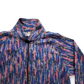 Vintage Rad Baggs Jacket Adult LARGE Blue Pink Gray Abstract Surfer Zip USA 80s