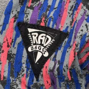 Vintage Rad Baggs Jacket Adult LARGE Blue Pink Gray Abstract Surfer Zip USA 80s