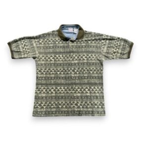 Vintage Bugle Boy Polo Shirt Adult LARGE Green Tribal Geometric Chambray 90s