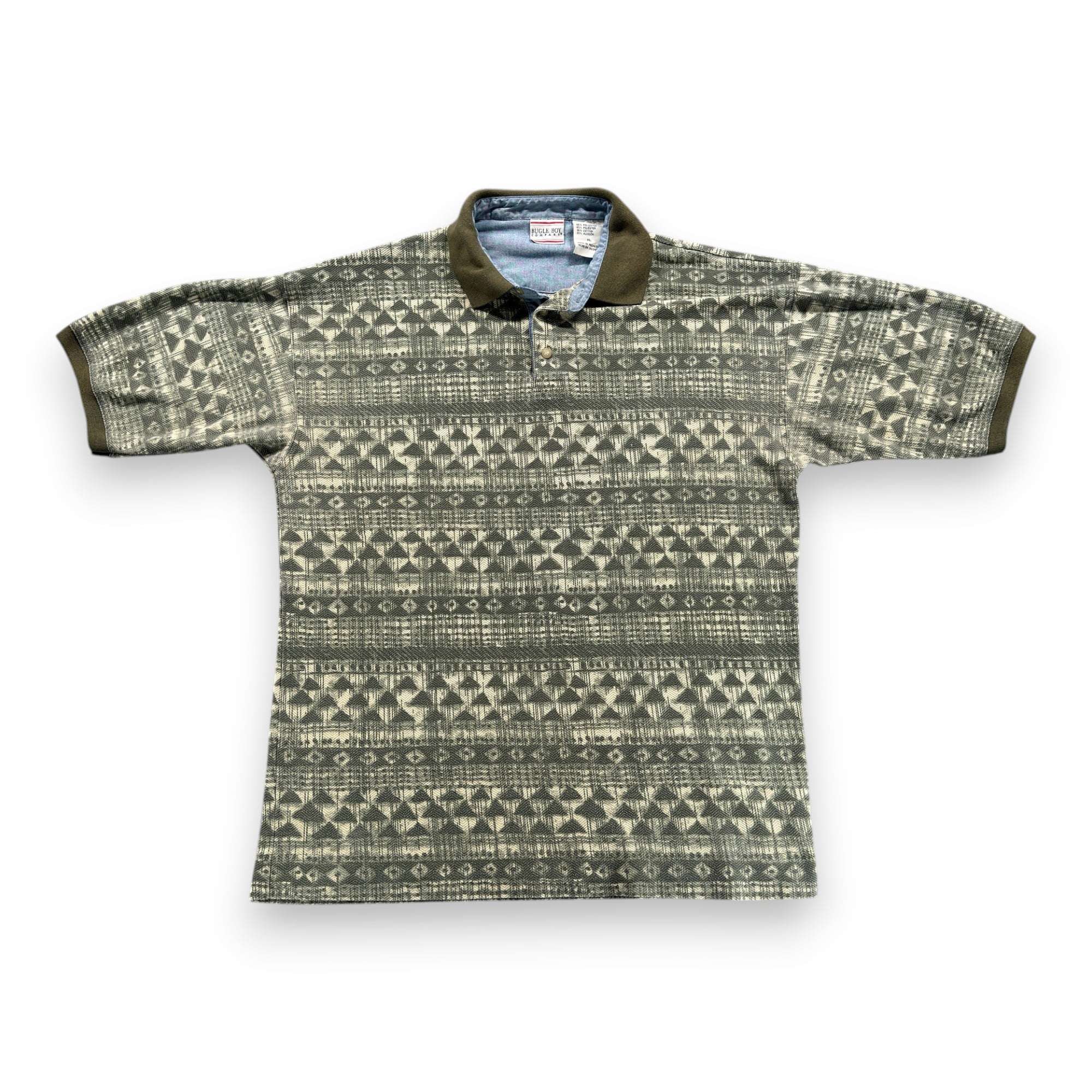 Vintage Bugle Boy Polo Shirt Adult LARGE Green Tribal Geometric Chambray 90s-1 Vintage Bugle Boy Polo Shirt Adult LARGE Green Tribal Geometric Chambray 90s