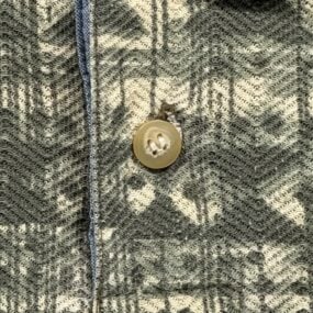 Vintage Bugle Boy Polo Shirt Adult LARGE Green Tribal Geometric Chambray 90s