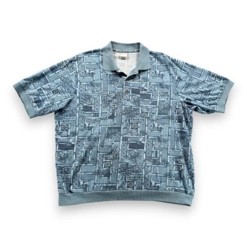 Vintage Haband Polo Shirt Adult EXTRA LARGE Blue Bamboo Botanical Geometric 90s