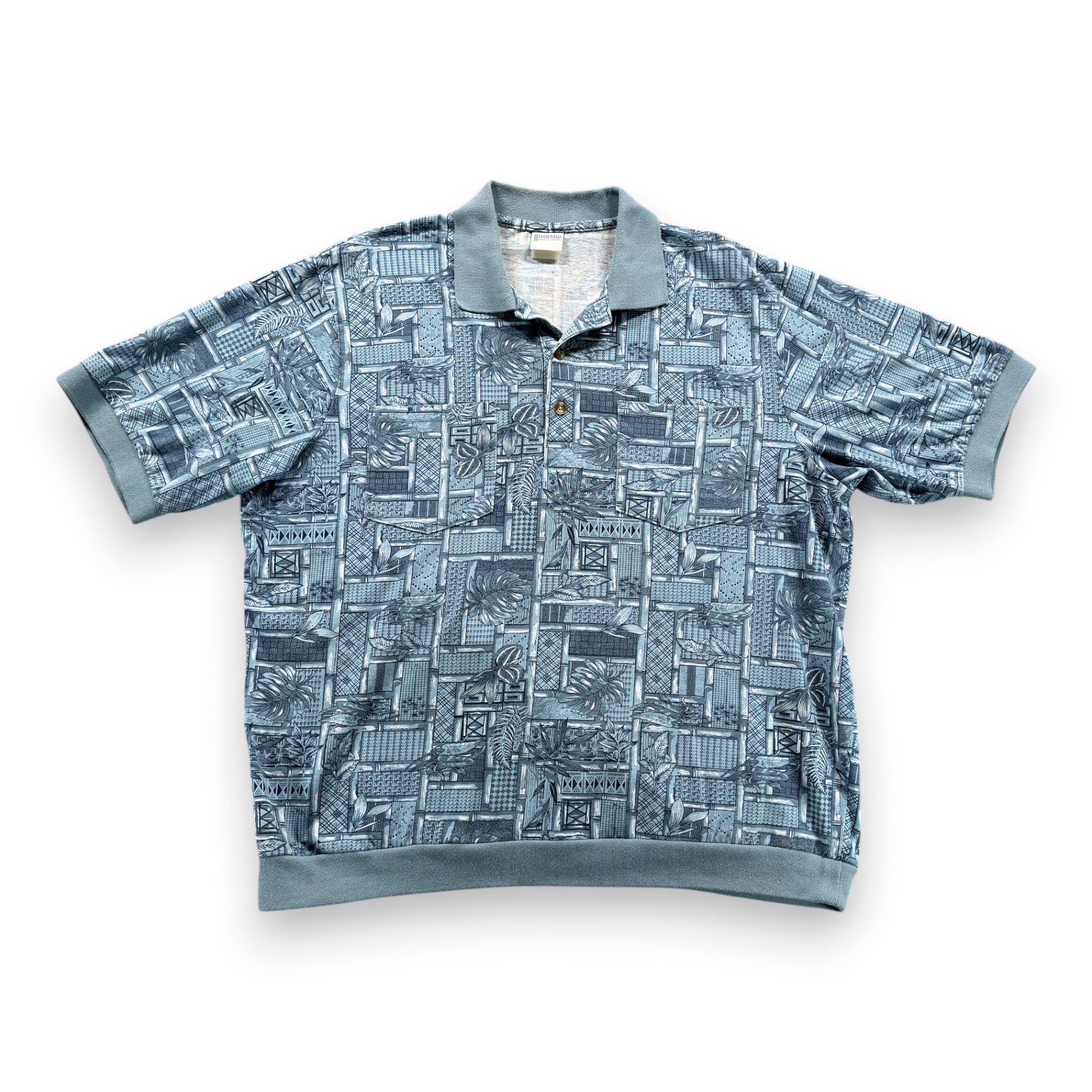 Vintage Haband Polo Shirt Adult EXTRA LARGE Blue Bamboo Botanical Geometric 90s-1 Vintage Haband Polo Shirt Adult EXTRA LARGE Blue Bamboo Botanical Geometric 90s