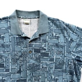 Vintage Haband Polo Shirt Adult EXTRA LARGE Blue Bamboo Botanical Geometric 90s