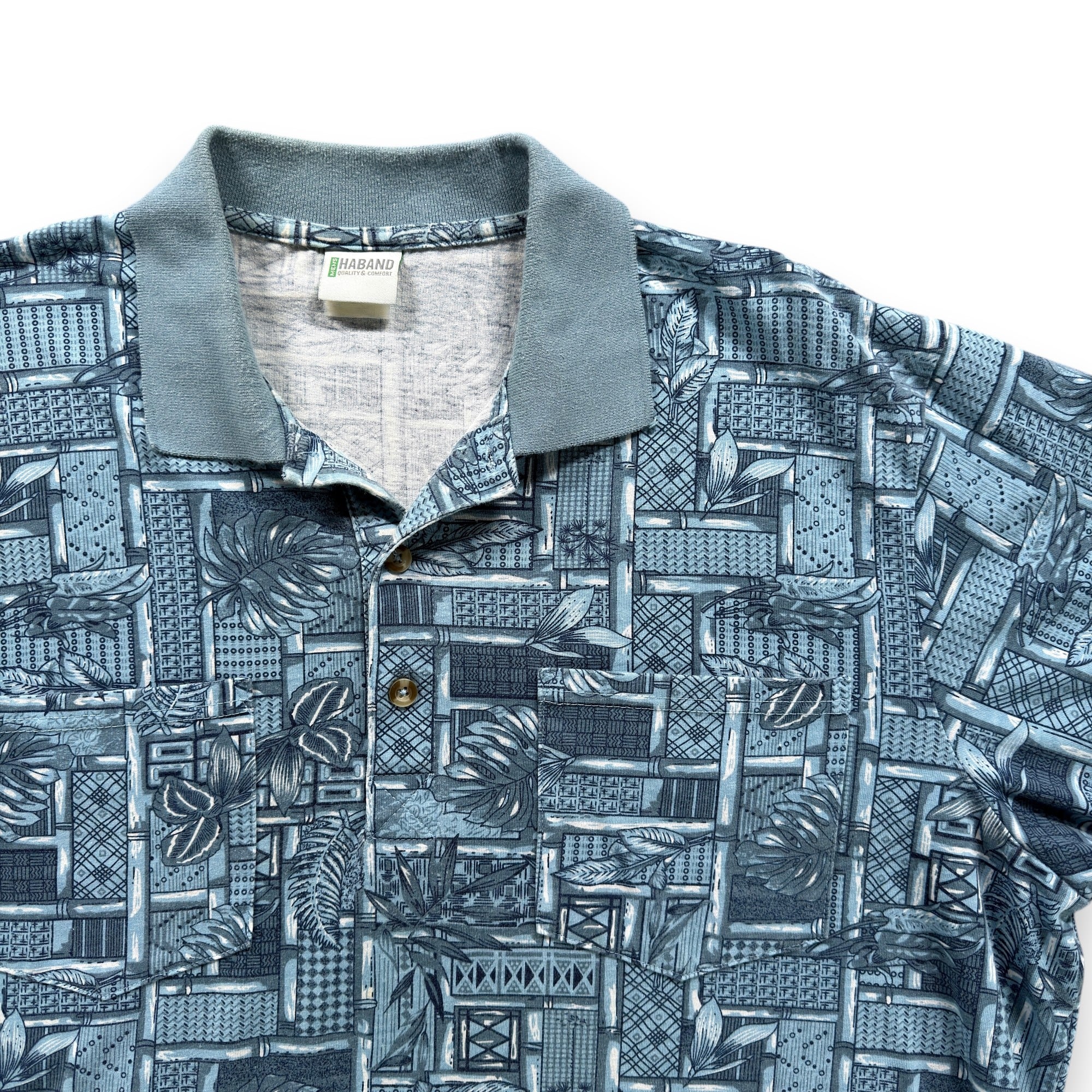 Vintage Haband Polo Shirt Adult EXTRA LARGE Blue Bamboo Botanical Geometric 90s-2 Vintage Haband Polo Shirt Adult EXTRA LARGE Blue Bamboo Botanical Geometric 90s