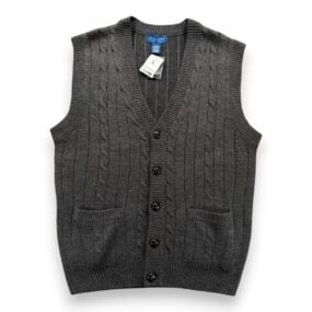 Vintage Towncraft Sweater Vest Adult MEDIUM Gray Cable Knit Deadstock Tags 90s