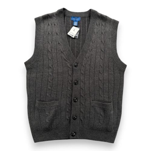 Vintage Towncraft Sweater Vest Adult MEDIUM Gray Cable Knit Deadstock Tags 90s