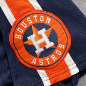 Houston Astros Jersey Adult SMALL Blue Orange Majestic Baseball Button Up MLB