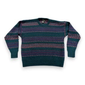 Vintage Reed St James Sweater Adult LARGE Green Purple Textured Knit Striped 90s