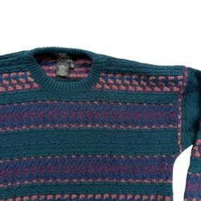 Vintage Reed St James Sweater Adult LARGE Green Purple Textured Knit Striped 90s