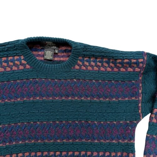 Vintage Reed St James Sweater Adult LARGE Green Purple Textured Knit Striped 90s-2 Vintage Reed St James Sweater Adult LARGE Green Purple Textured Knit Striped 90s