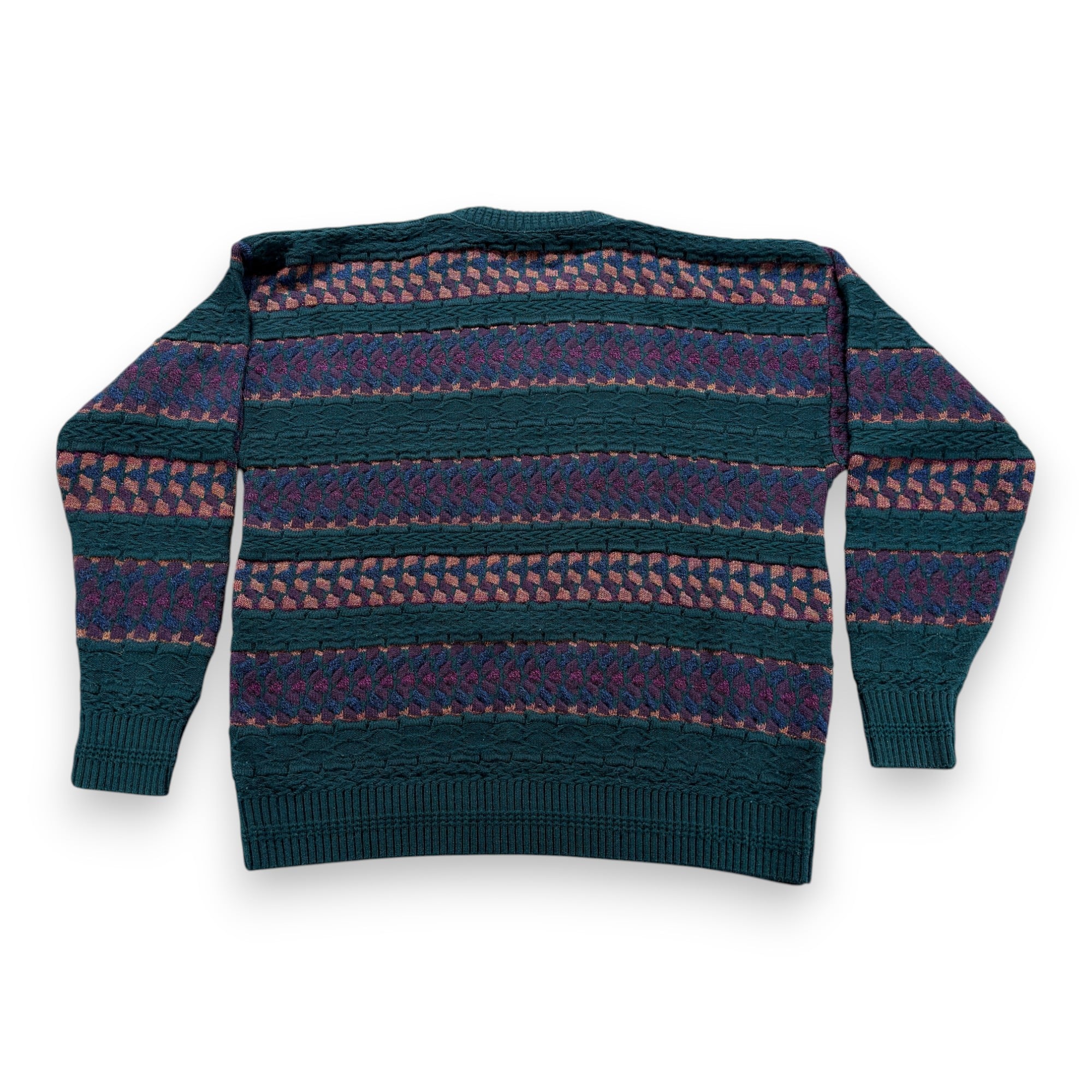 Vintage Reed St James Sweater Adult LARGE Green Purple Textured Knit Striped 90s-3 Vintage Reed St James Sweater Adult LARGE Green Purple Textured Knit Striped 90s