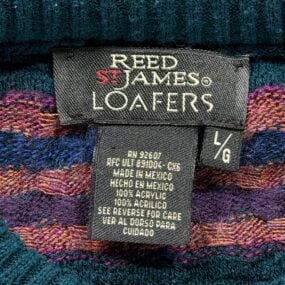 Vintage Reed St James Sweater Adult LARGE Green Purple Textured Knit Striped 90s