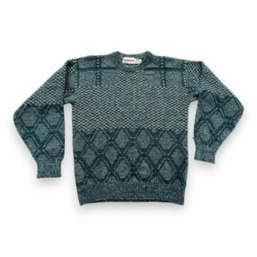 Vintage McGregor Sweater Adult SMALL Green Gray Textured Knit Diamond 80s