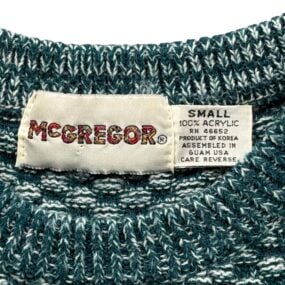 Vintage McGregor Sweater Adult SMALL Green Gray Textured Knit Diamond 80s
