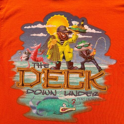 Vintage Deck Down Under Shirt Adult MEDIUM Orange Florida Bar Restaurant Y2K-2 Vintage Deck Down Under Shirt Adult MEDIUM Orange Florida Bar Restaurant Y2K