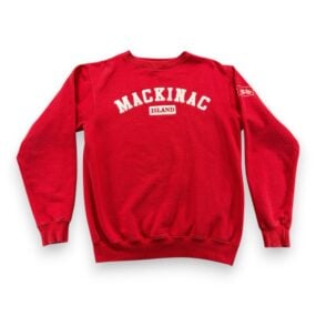 Vintage Mackinac Island Sweater Adult MEDIUM Red Sweatshirt Michigan Bicycle 90s