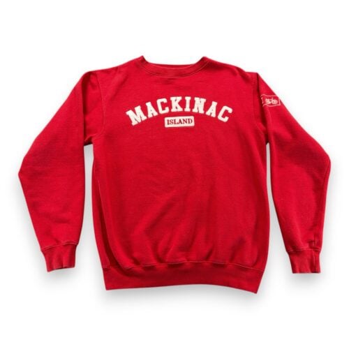 Vintage Mackinac Island Sweater Adult MEDIUM Red Sweatshirt Michigan Bicycle 90s
