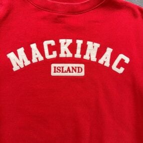 Vintage Mackinac Island Sweater Adult MEDIUM Red Sweatshirt Michigan Bicycle 90s