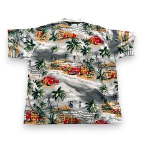 Vintage Hawaiian Shirt Adult EXTRA LARGE Gray Woody Wagon Surf Palm Trees 80s