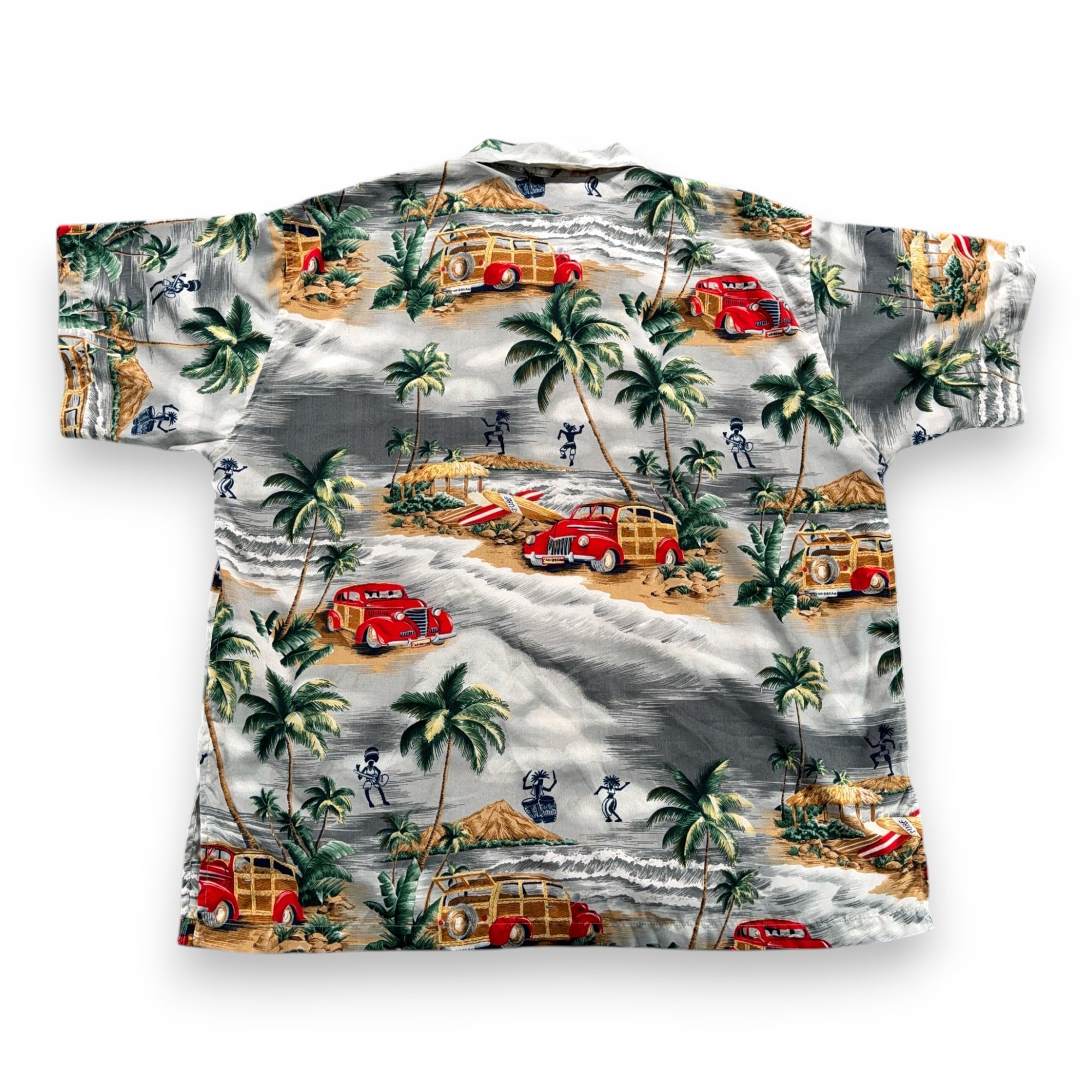 Vintage Hawaiian Shirt Adult EXTRA LARGE Gray Woody Wagon Surf Palm Trees 80s-3 Vintage Hawaiian Shirt Adult EXTRA LARGE Gray Woody Wagon Surf Palm Trees 80s