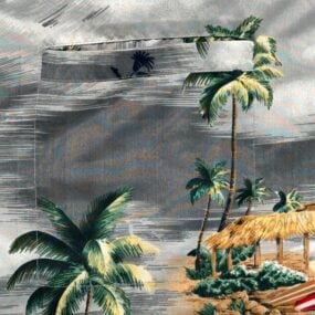 Vintage Hawaiian Shirt Adult EXTRA LARGE Gray Woody Wagon Surf Palm Trees 80s