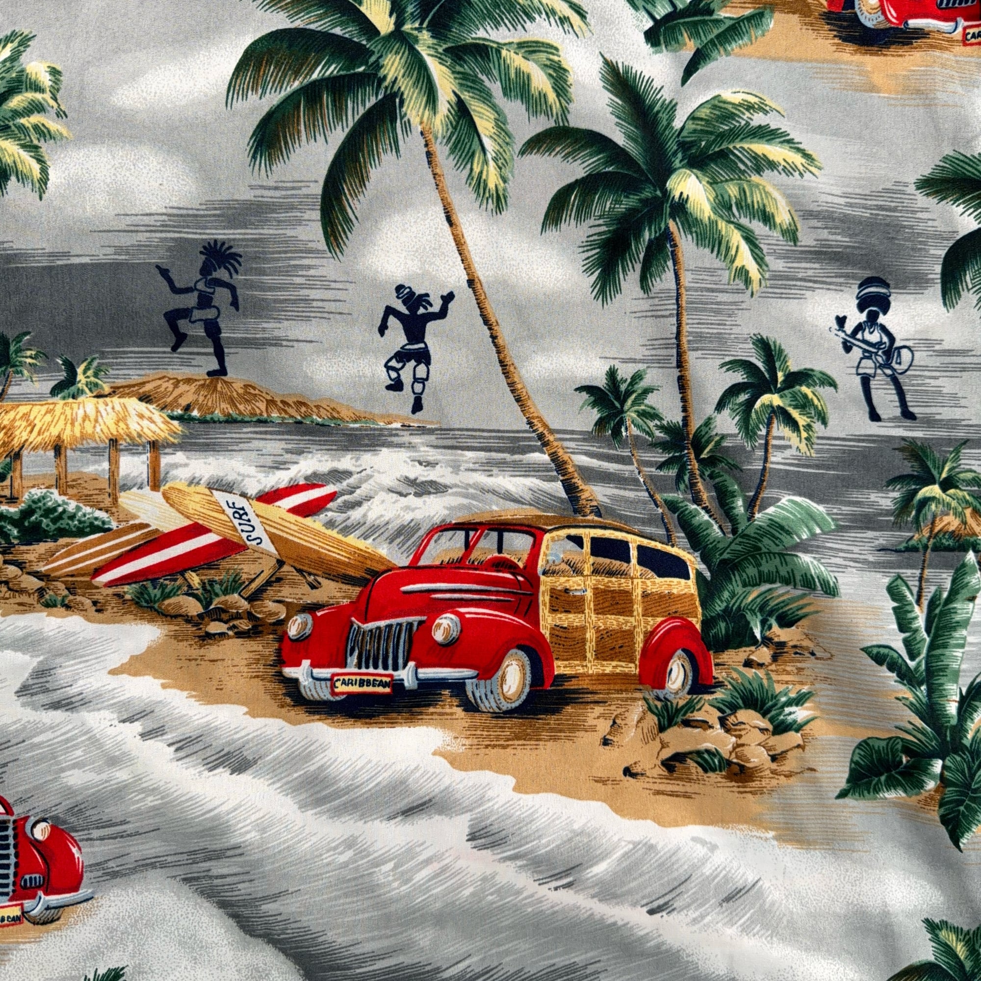 Vintage Hawaiian Shirt Adult EXTRA LARGE Gray Woody Wagon Surf Palm Trees 80s-7 Vintage Hawaiian Shirt Adult EXTRA LARGE Gray Woody Wagon Surf Palm Trees 80s