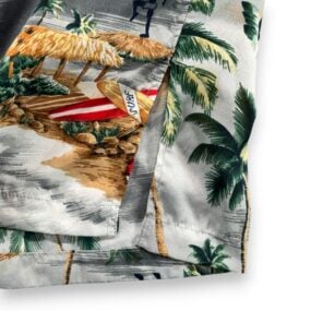Vintage Hawaiian Shirt Adult EXTRA LARGE Gray Woody Wagon Surf Palm Trees 80s
