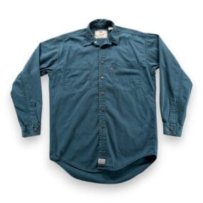 Vintage Levis Shirt Adult SMALL Green Red Tab Twill Metal Buttons Oversized 90s