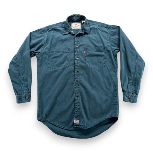 Vintage Levis Shirt Adult SMALL Green Red Tab Twill Metal Buttons Oversized 90s